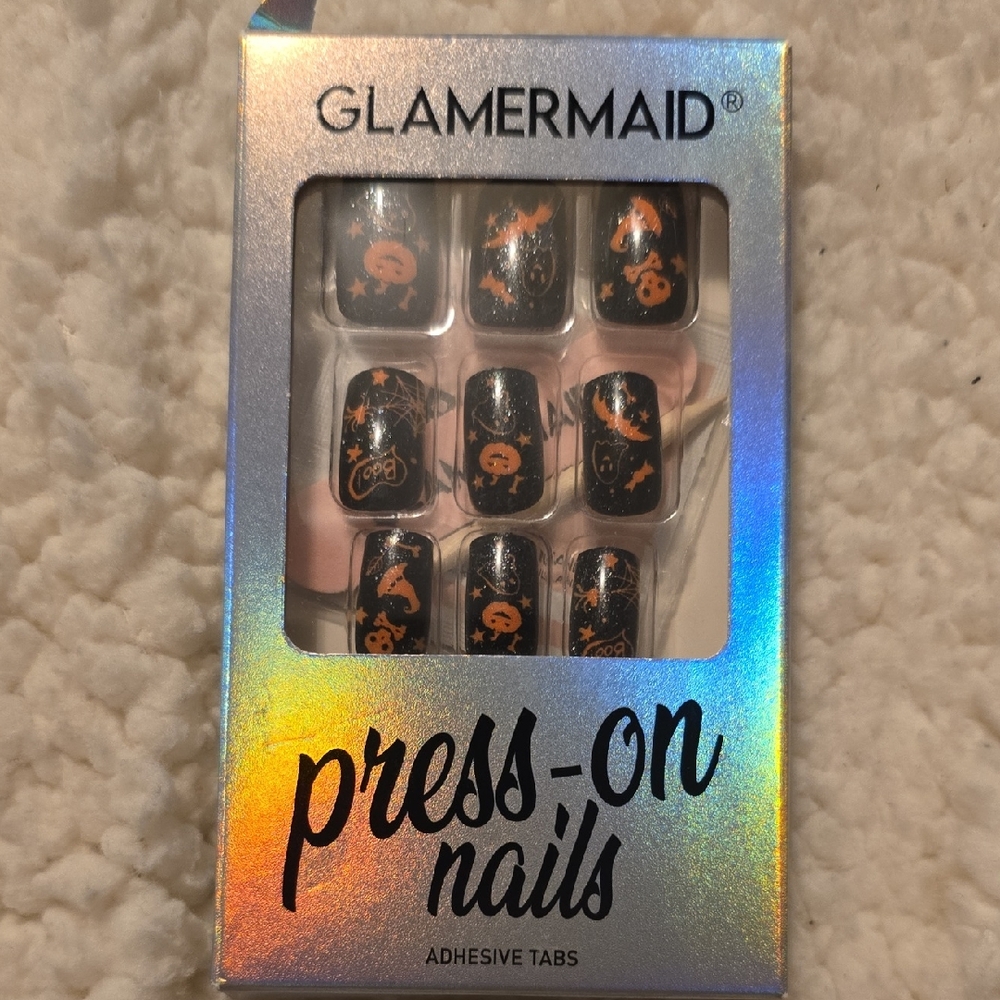 Glamermaid 24 Peices Halloween Black Orange  Press-On Nails